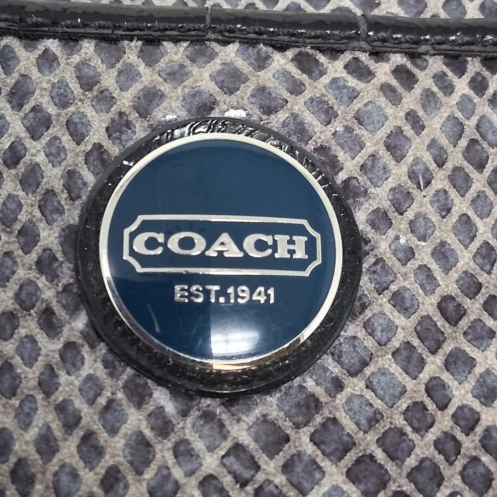 Coach Snakeskin Print Crossbody Bag Grey Black North South Messenger Zip Pocket